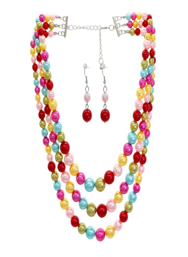 CIOOU 3 Strand Faux Pearl Necklace & Earrings Set - 1920s Flapper Gatsby Costume Accessories - Image 1